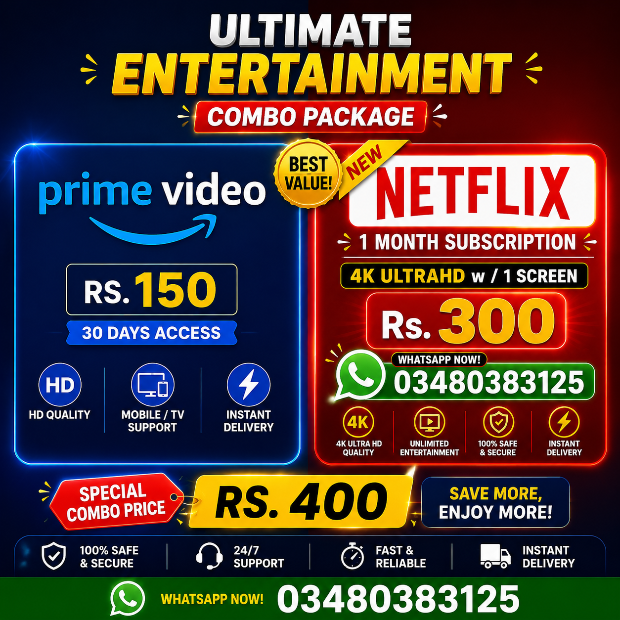 Prime vedio and Netflix Combo 1 month