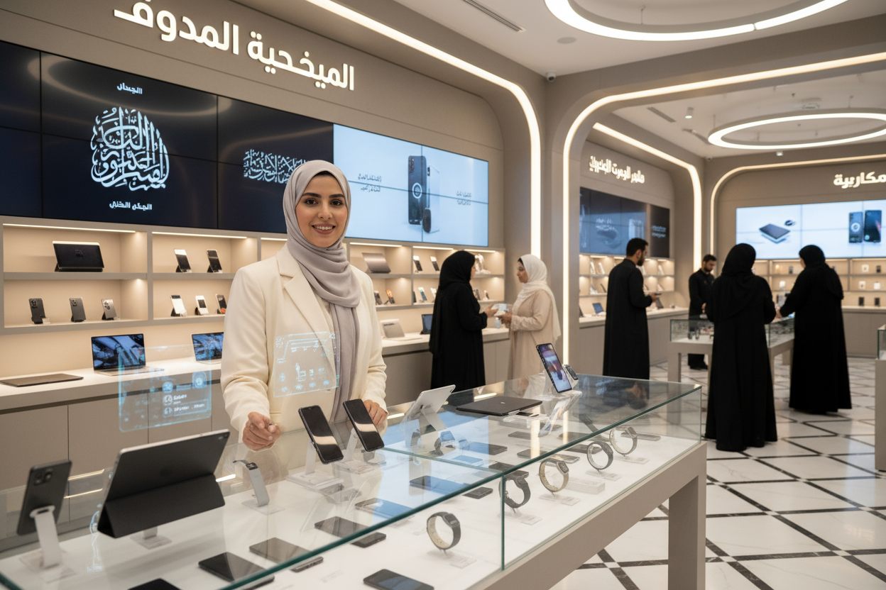 a girl seller electromic products in  KSA market 
